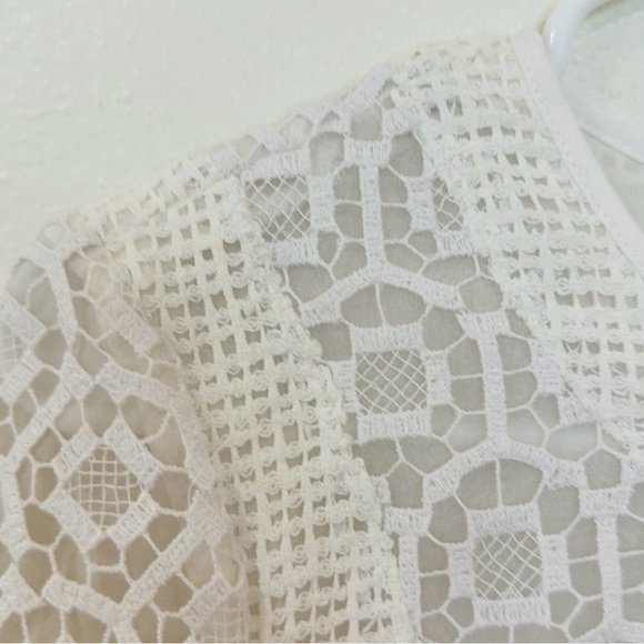 Rebecca Taylor White Short Sleeve Lace silk Tiered Top 8 Designer Brand - Picture 5 of 9
